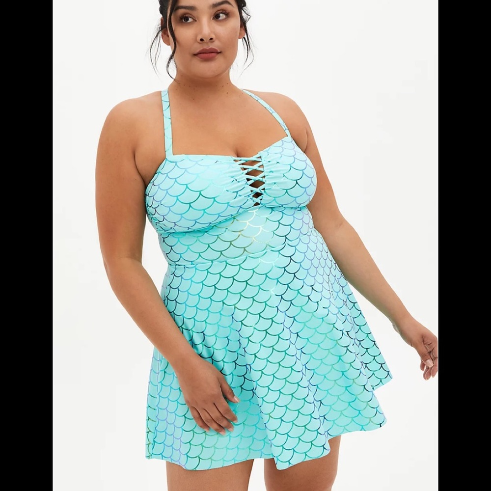 Torrid aqua mermaid peplum swim dress swimsuit suit NWT 1X